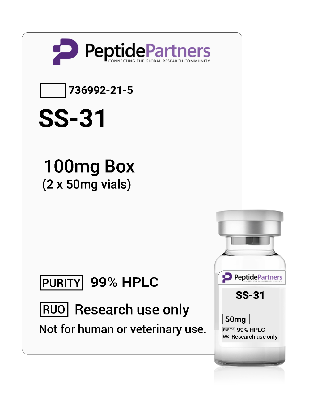 SS-31 (50mg vials) - Peptide Partners SS-31 Elamipretide 50mg Vial 3mL - Peptide Partners Research Grade